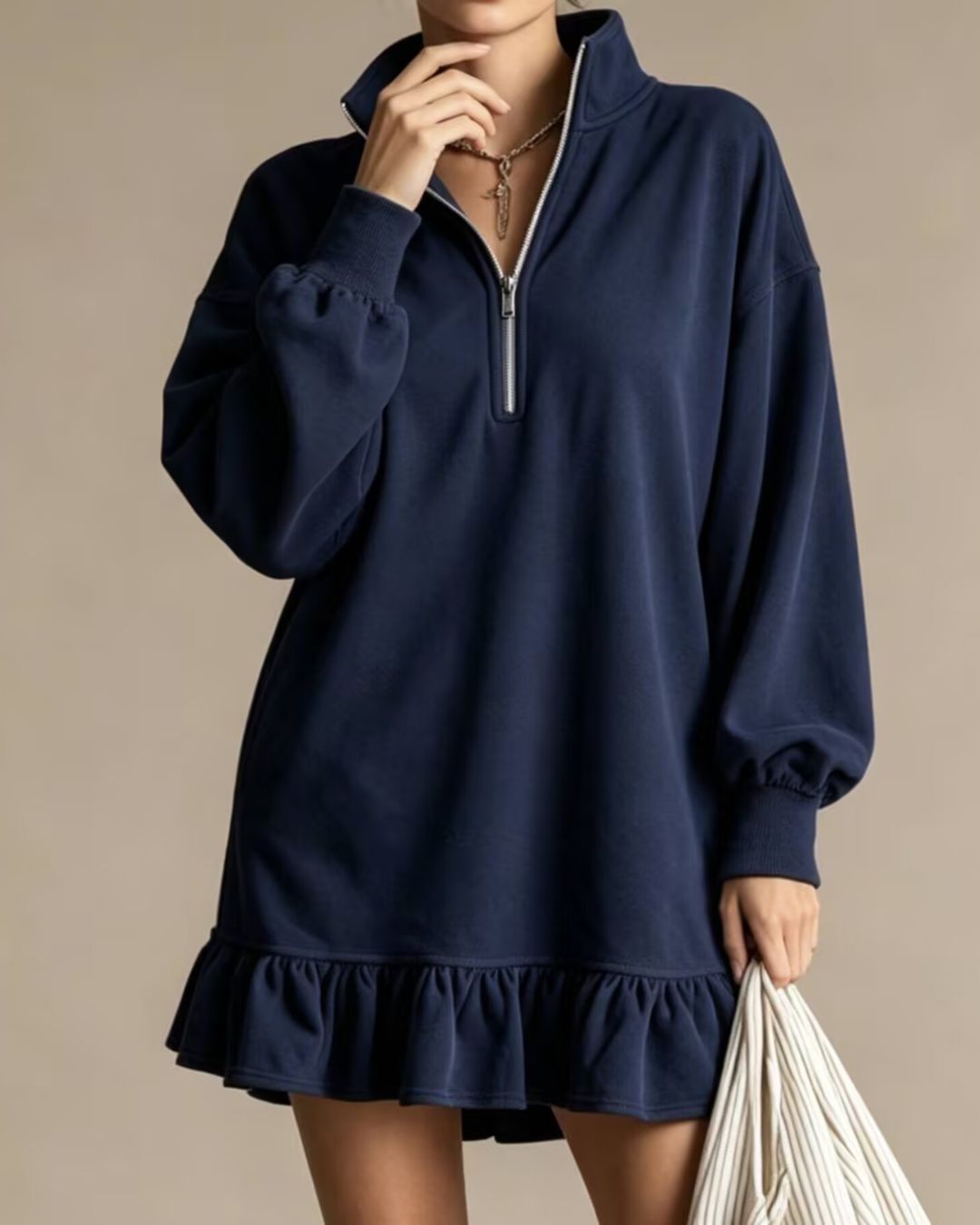 Vyla™ Half-Zip Stand Collar Casual Mini Dress