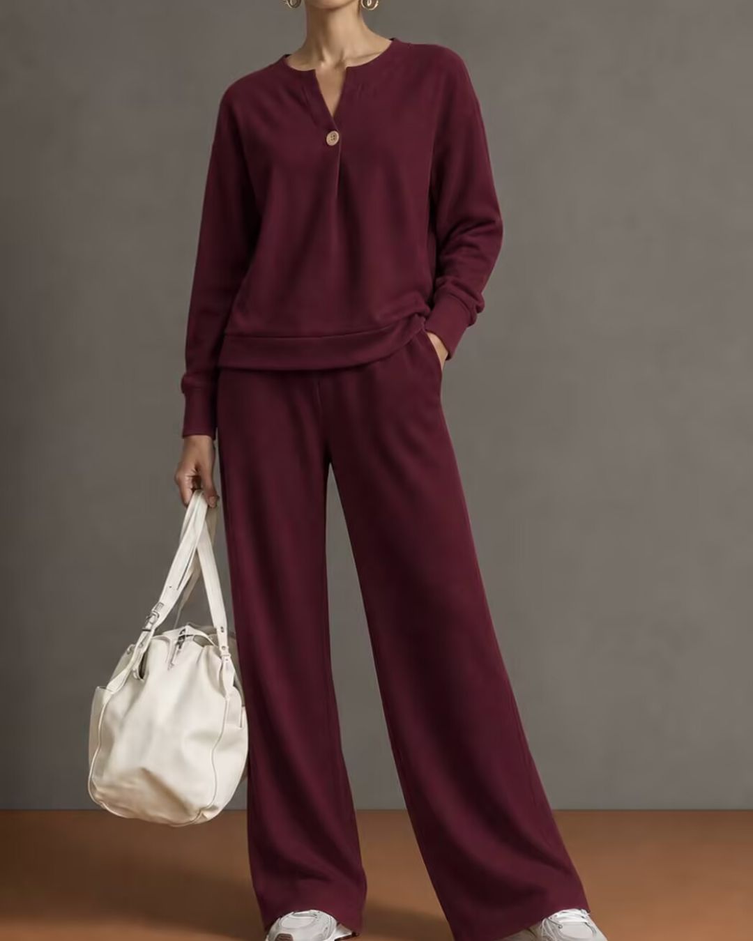 Vyla™ V-Neck One-Button Sweatshirt Set