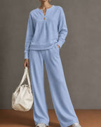 Vyla™ V-Neck One-Button Sweatshirt Set