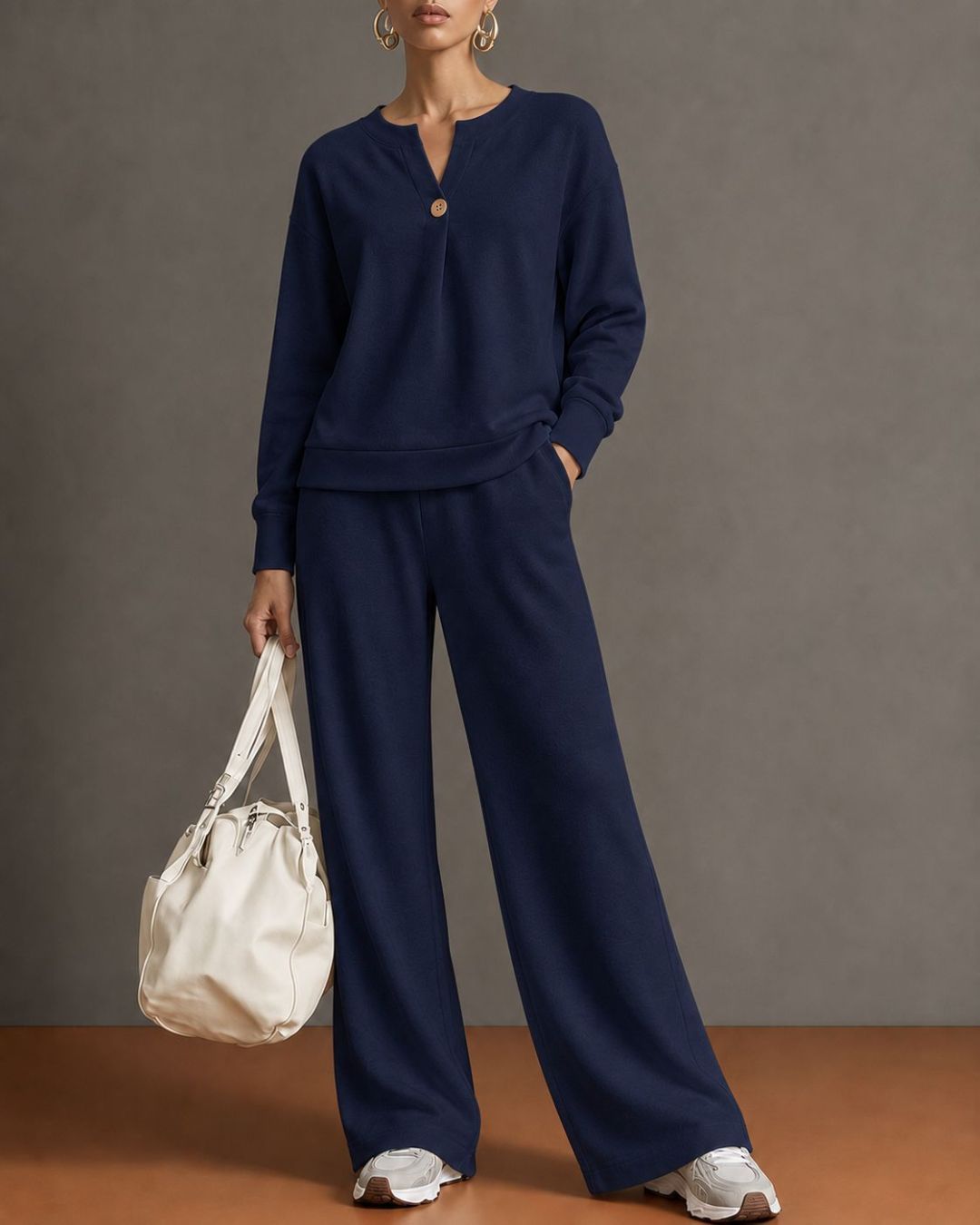 Vyla™ V-Neck One-Button Sweatshirt Set