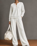 Vyla™ V-Neck One-Button Sweatshirt Set
