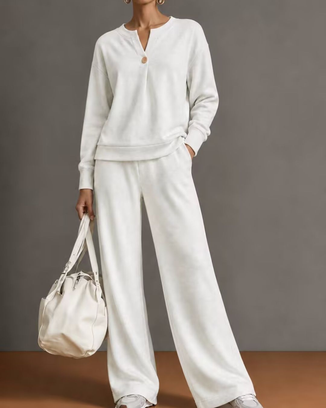 Vyla™ V-Neck One-Button Sweatshirt Set
