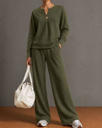 Vyla™ V-Neck One-Button Sweatshirt Set