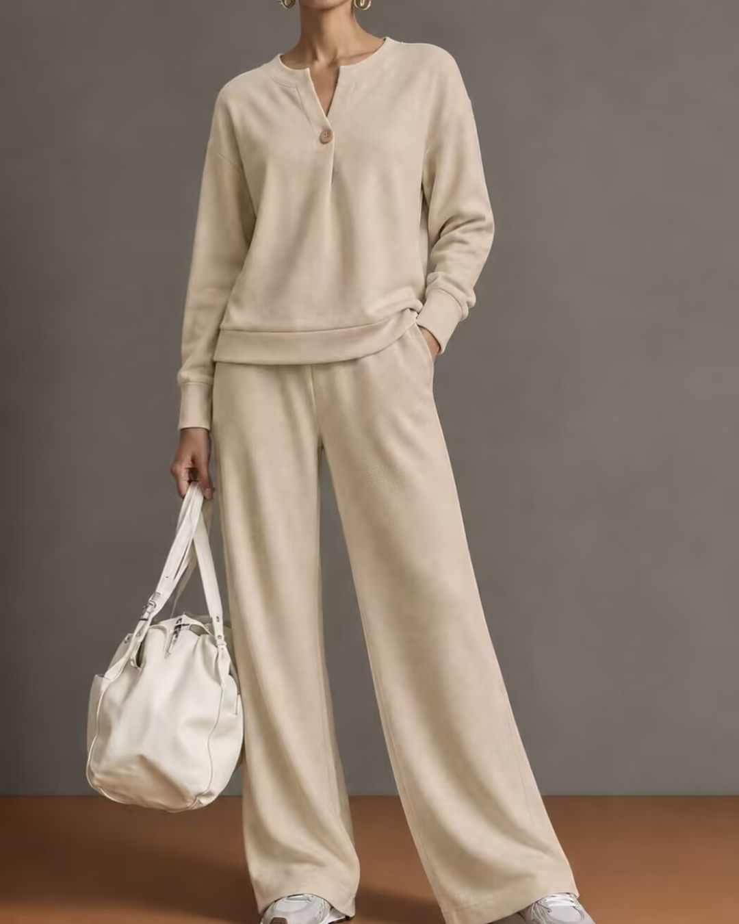 Vyla™ V-Neck One-Button Sweatshirt Set