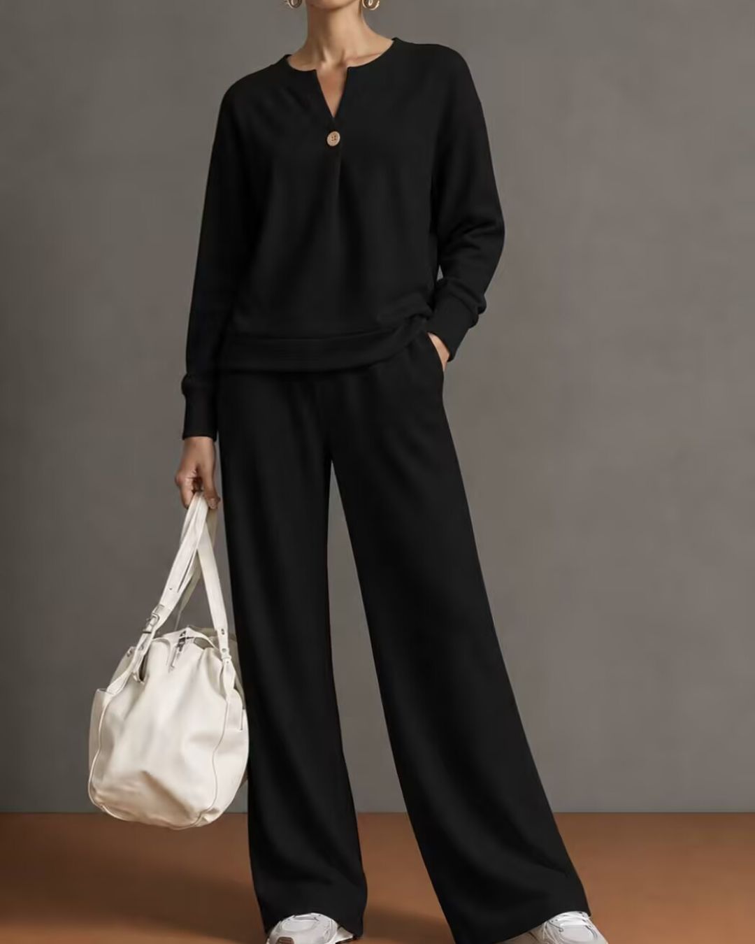 Vyla™ V-Neck One-Button Sweatshirt Set