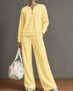 Vyla™ V-Neck One-Button Sweatshirt Set