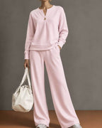 Vyla™ V-Neck One-Button Sweatshirt Set