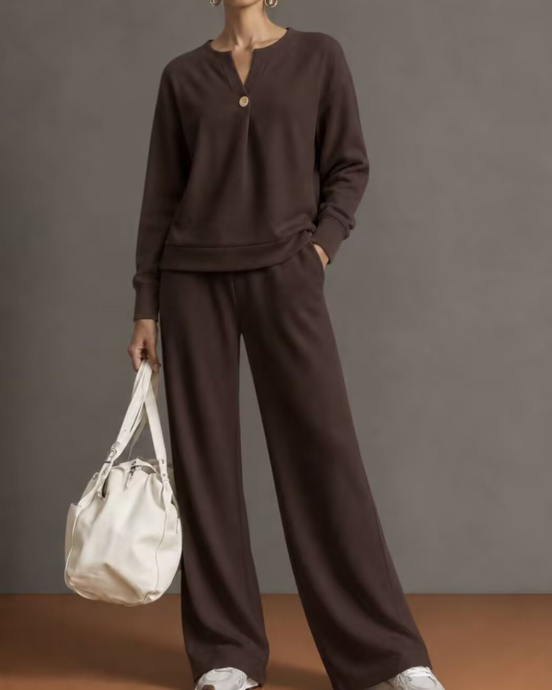 Vyla™ V-Neck One-Button Sweatshirt Set