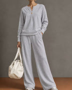 Vyla™ V-Neck One-Button Sweatshirt Set
