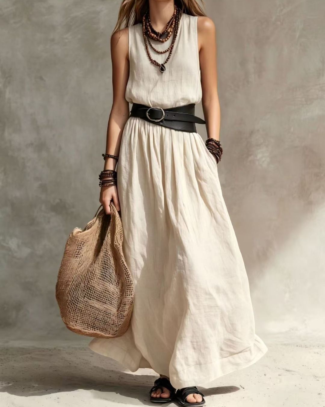 Vyla™ Casual Round Neck Sleeveless Flowy Maxi Dress