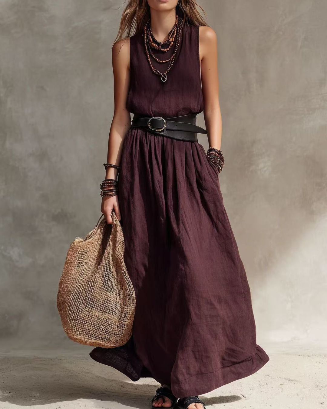 Vyla™ Casual Round Neck Sleeveless Flowy Maxi Dress