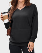 Vyla™ Casual V-Neck Long Sleeve Pullover Sweatshirt With Pocket