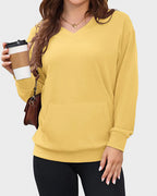 Vyla™ Casual V-Neck Long Sleeve Pullover Sweatshirt With Pocket