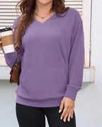 Vyla™ Casual V-Neck Long Sleeve Pullover Sweatshirt With Pocket
