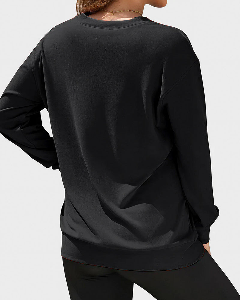Vyla™ Casual V-Neck Long Sleeve Pullover Sweatshirt With Pocket