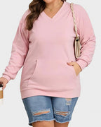 Vyla™ Casual V-Neck Long Sleeve Pullover Sweatshirt With Pocket