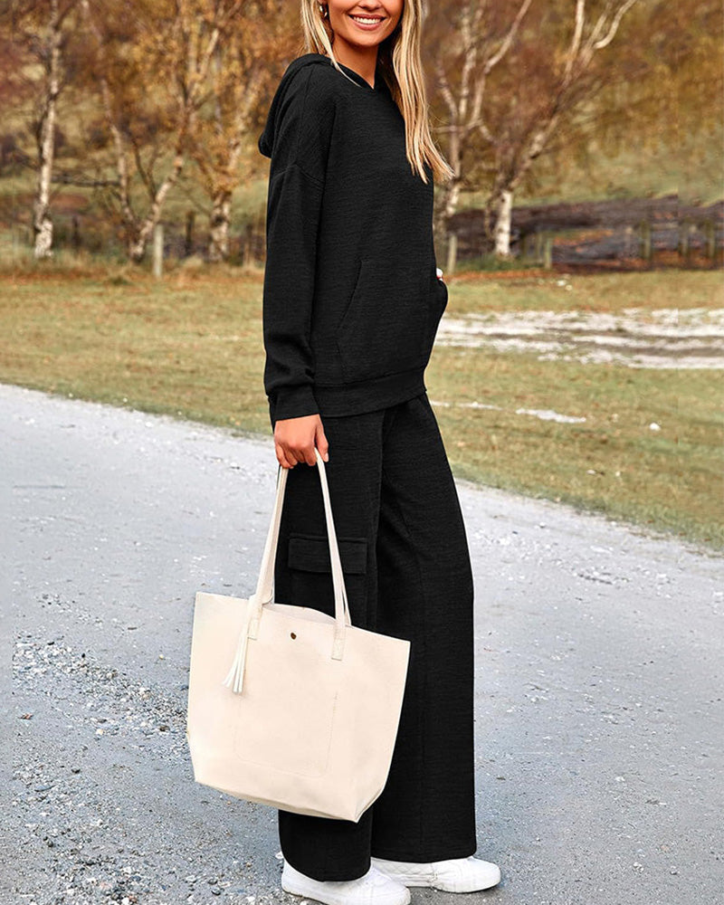 Vyla™ Casual 2-Piece Cargo Sweatsuit Set Hoodie and Pants