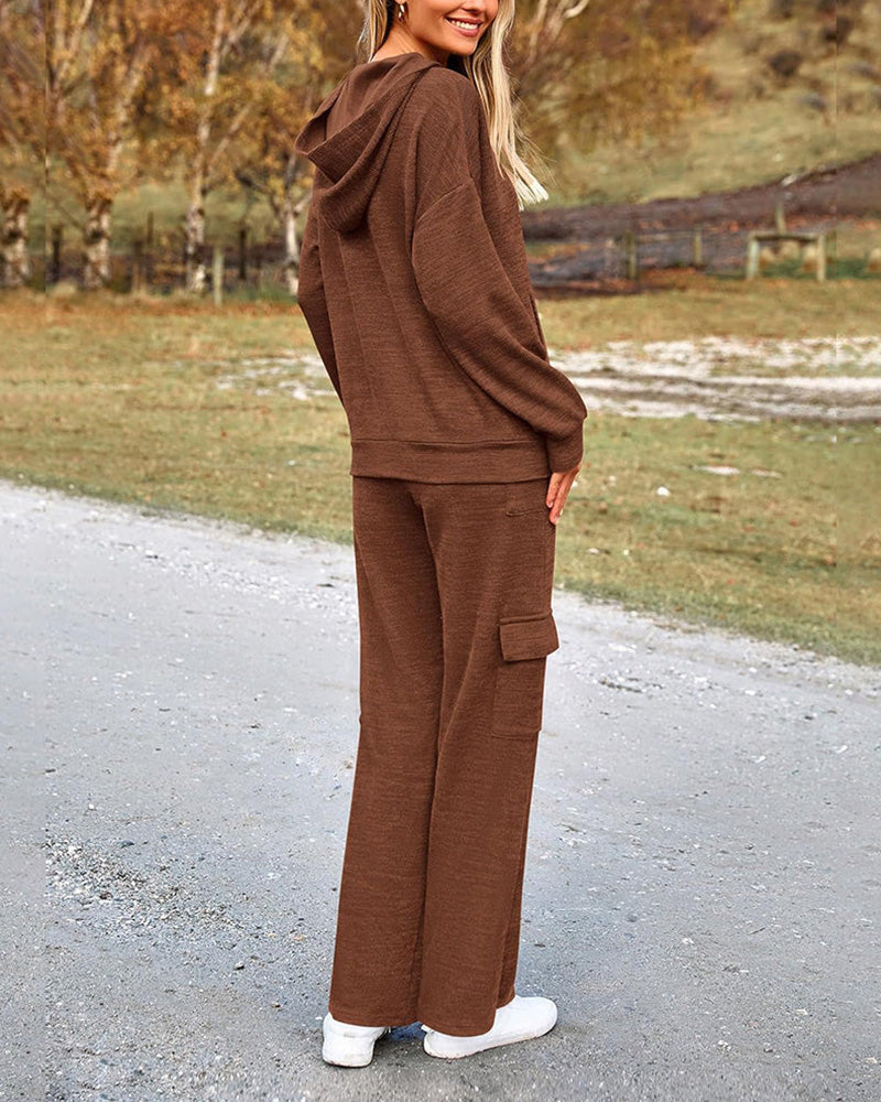 Vyla™ Casual 2-Piece Cargo Sweatsuit Set Hoodie and Pants