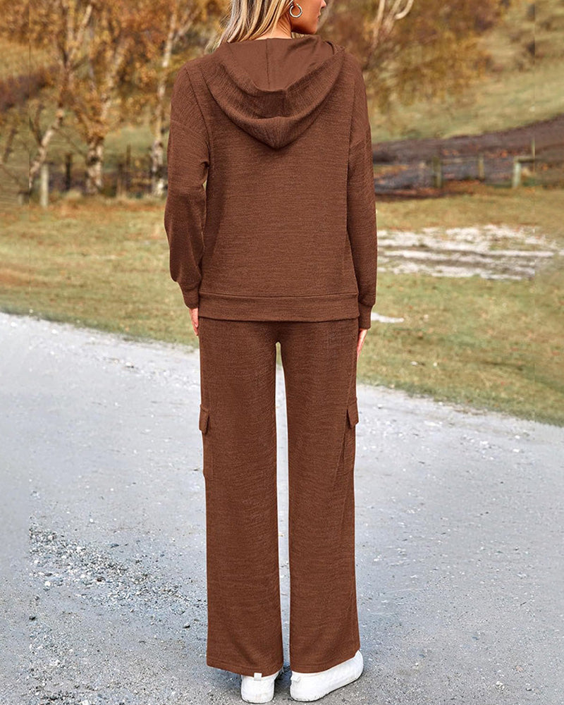 Vyla™ Casual 2-Piece Cargo Sweatsuit Set Hoodie and Pants