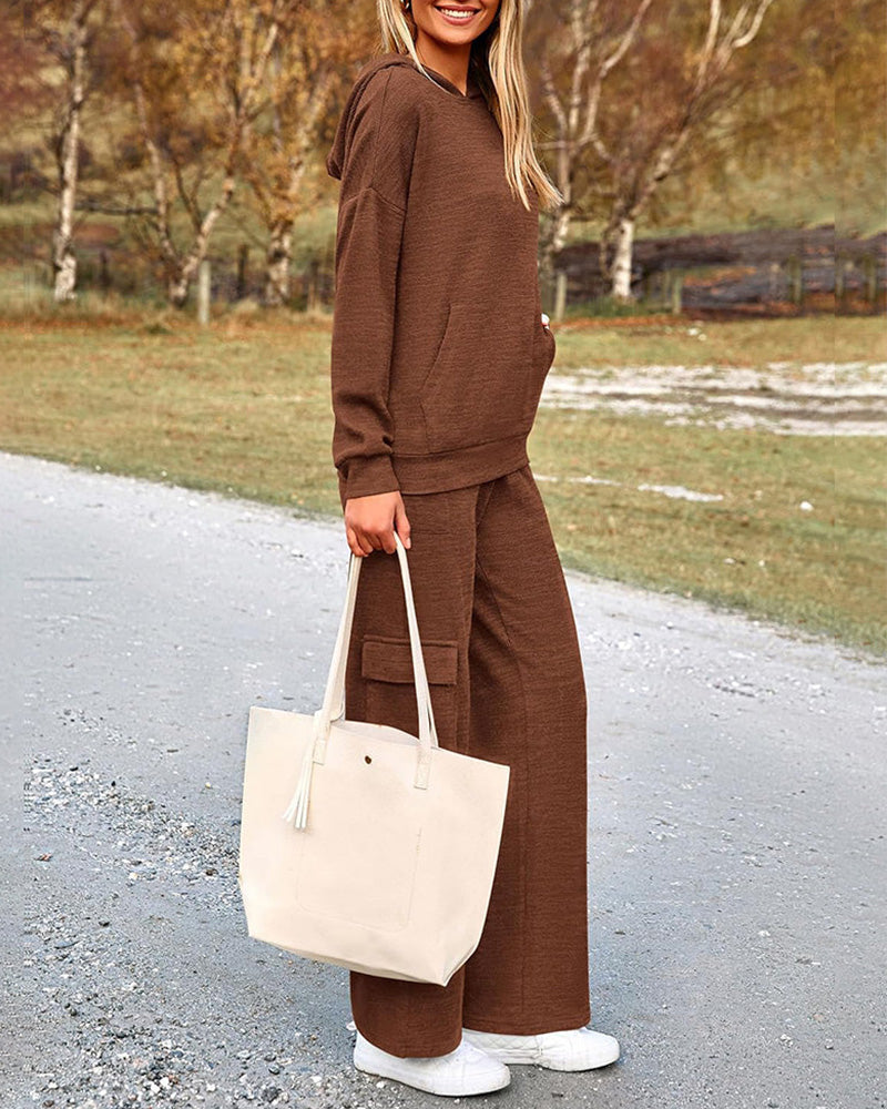 Vyla™ Casual 2-Piece Cargo Sweatsuit Set Hoodie and Pants