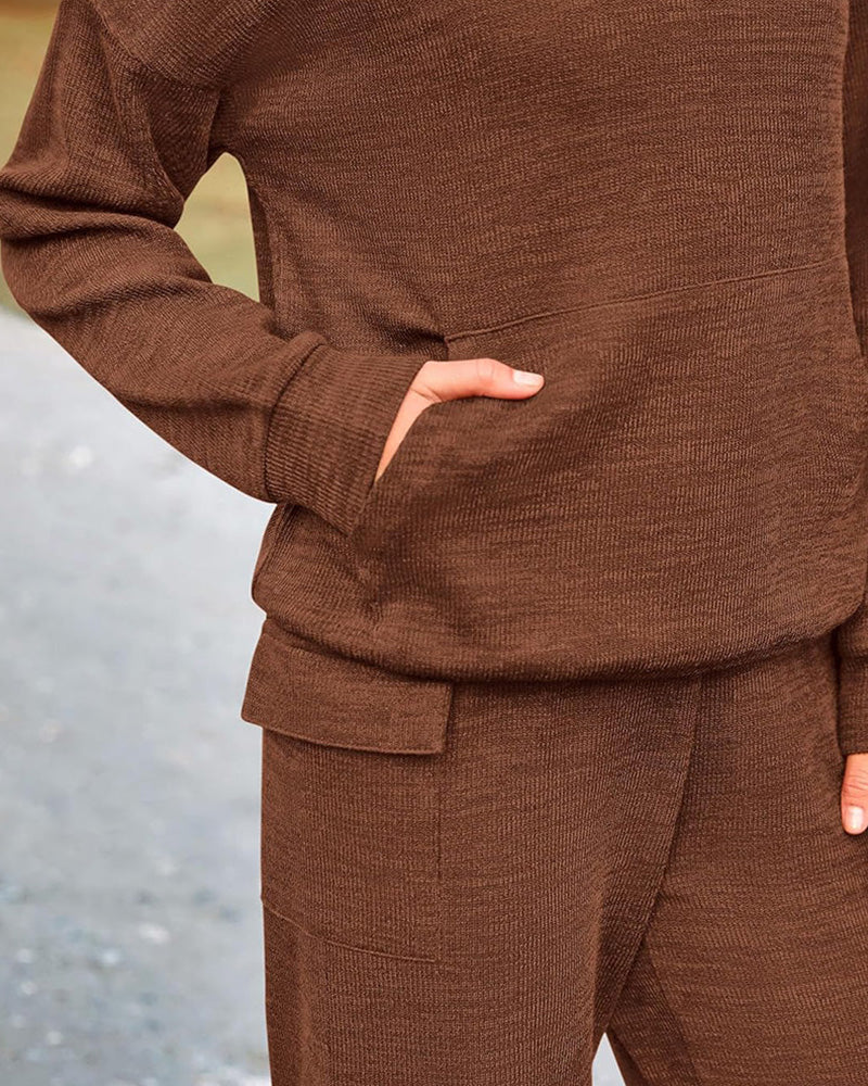 Vyla™ Casual 2-Piece Cargo Sweatsuit Set Hoodie and Pants