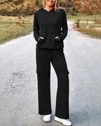 Vyla™ Casual 2-Piece Cargo Sweatsuit Set Hoodie and Pants