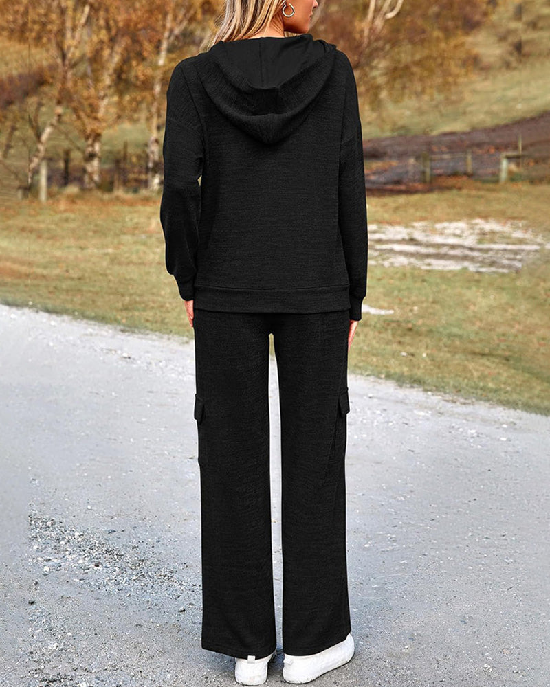 Vyla™ Casual 2-Piece Cargo Sweatsuit Set Hoodie and Pants