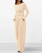 Vyla™ Asymmetrical Long Sleeve Top & Wide Leg Pants Lounge Set