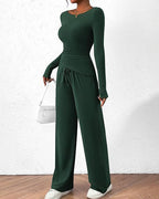Vyla™ Asymmetrical Long Sleeve Top & Wide Leg Pants Lounge Set