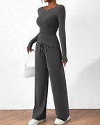 Vyla™ Asymmetrical Long Sleeve Top & Wide Leg Pants Lounge Set