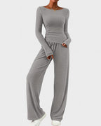 Vyla™ Asymmetrical Long Sleeve Top & Wide Leg Pants Lounge Set