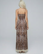 Vyla™ Leopard Print Lace Trim Slit Maxi Dress