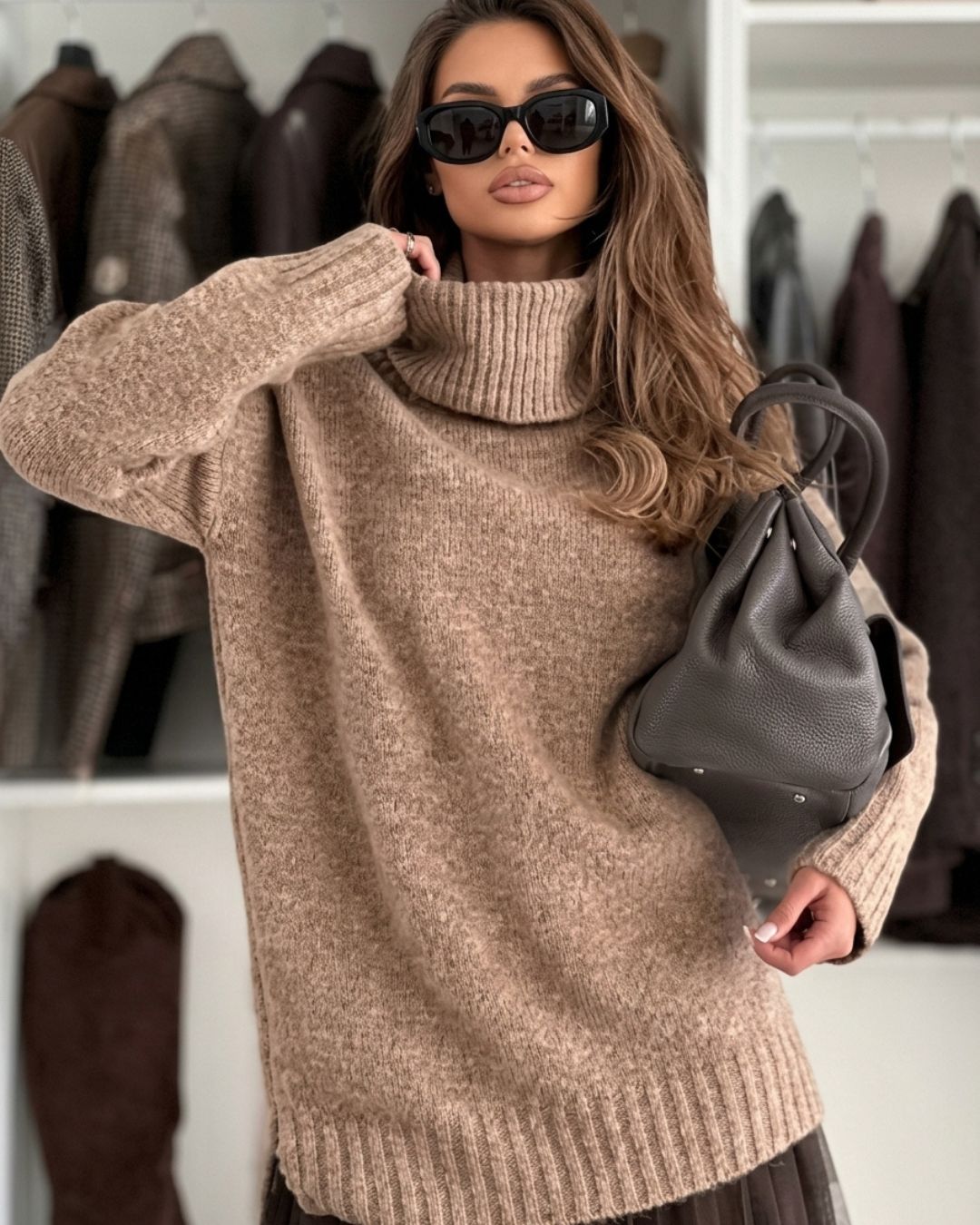 Vyla™ Turtleneck Knit Top & Lace Trim Dress Set