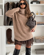 Vyla™ Turtleneck Knit Top & Lace Trim Dress Set