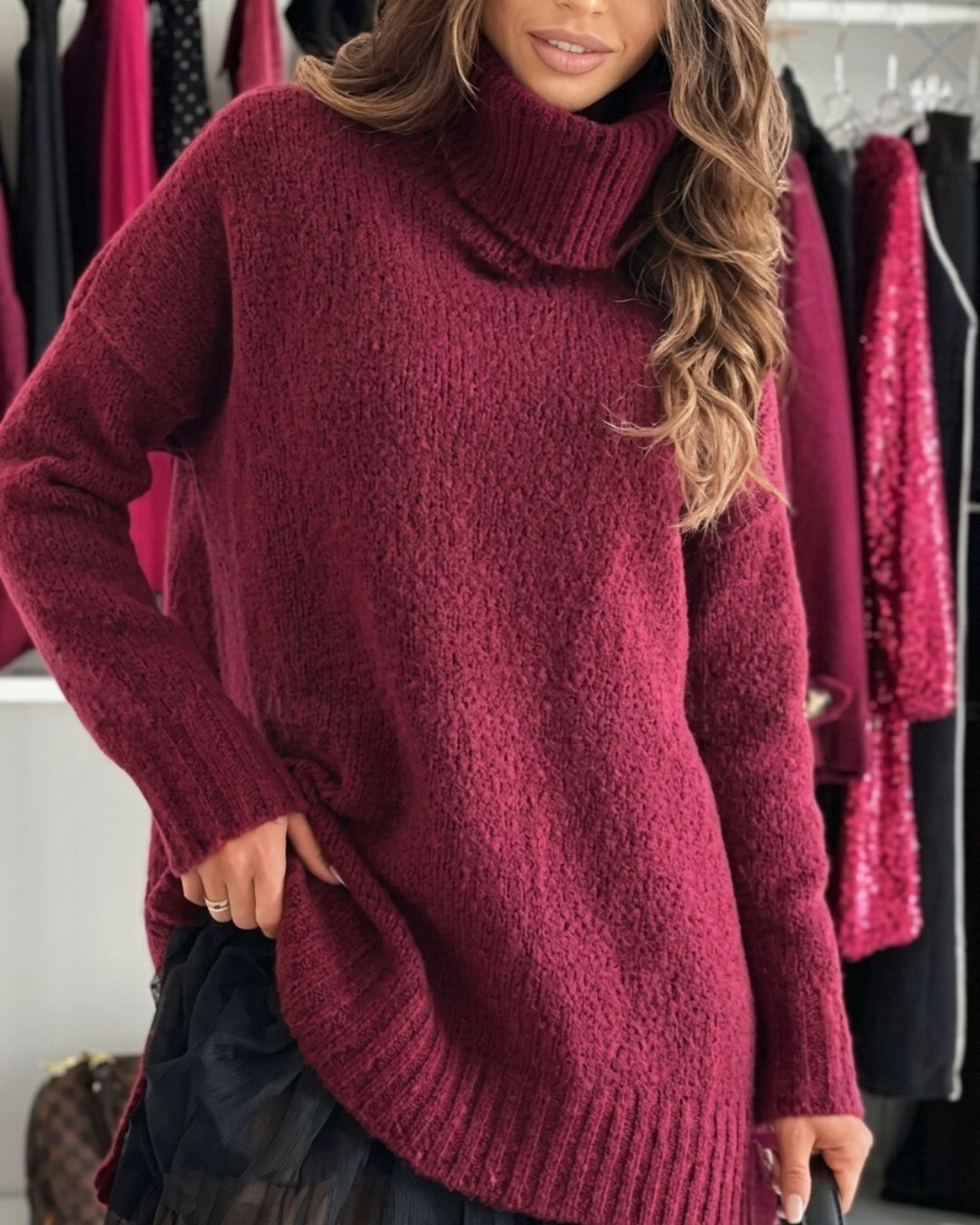 Vyla™ Turtleneck Knit Top & Lace Trim Dress Set