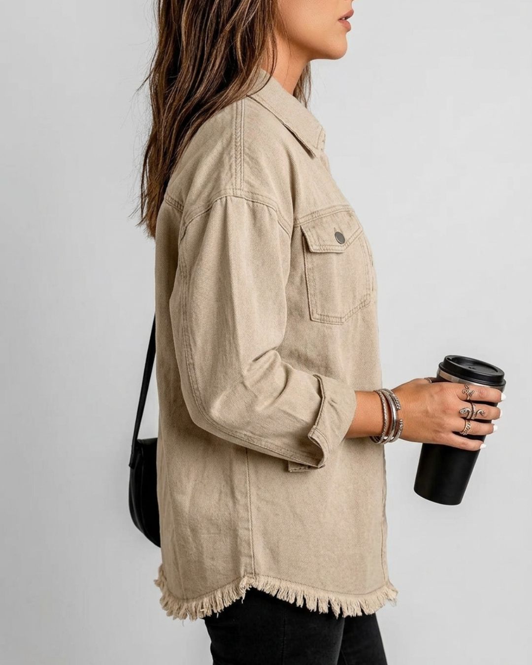 Vyla™ Washed Denim Raw Hem Shirt Jacket