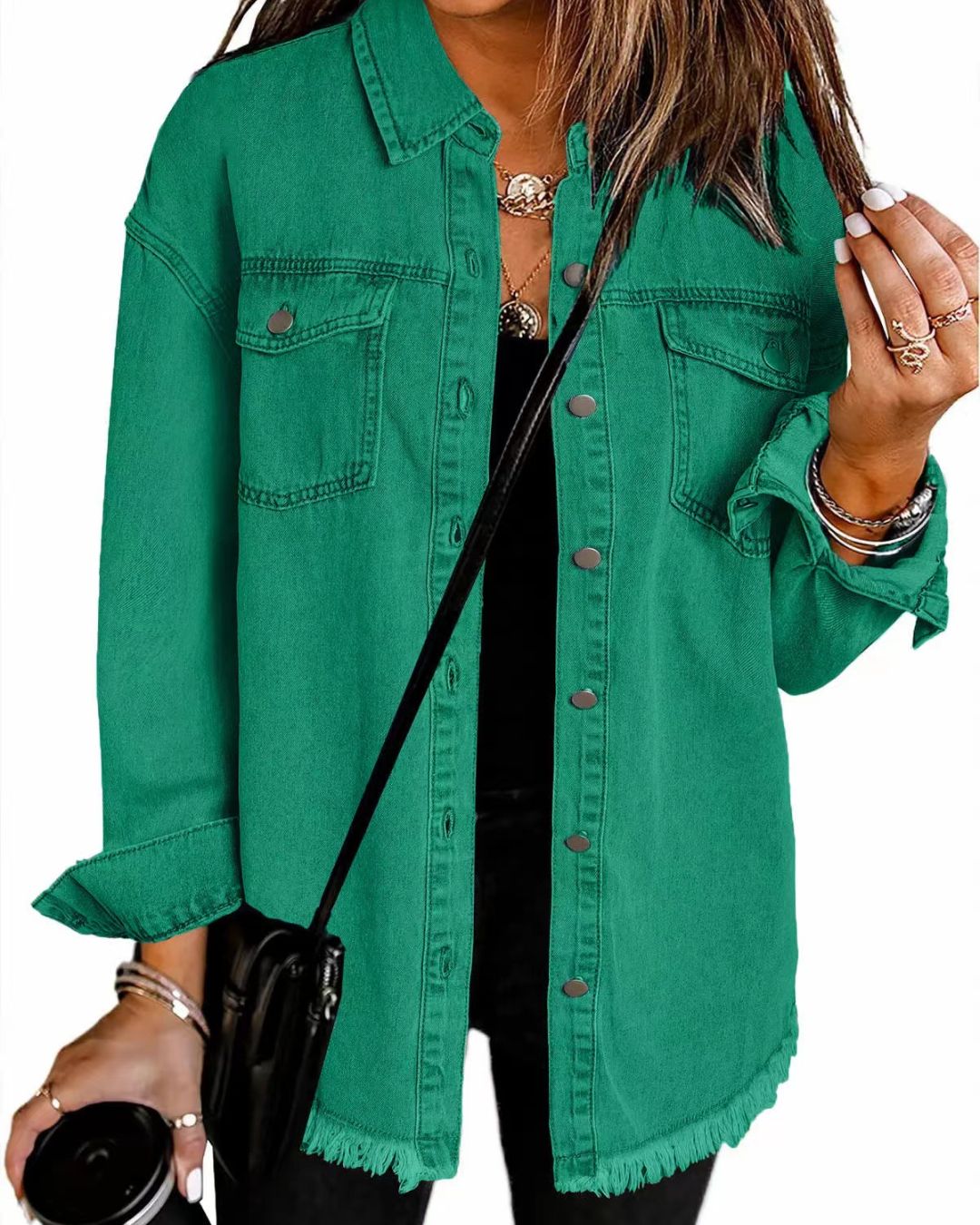 Vyla™ Washed Denim Raw Hem Shirt Jacket