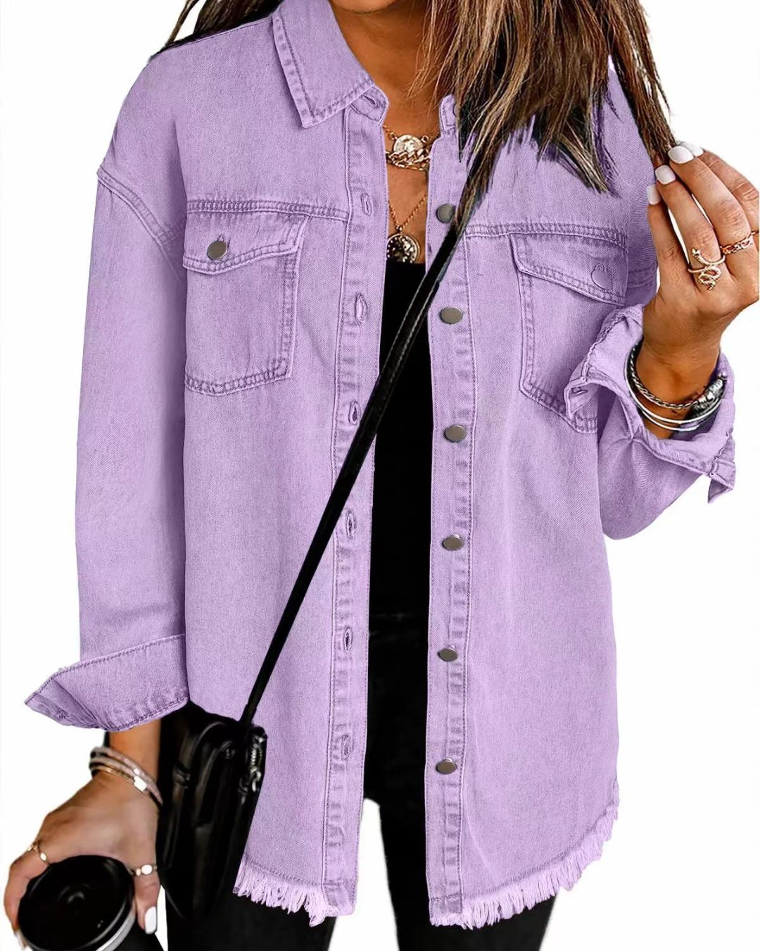 Vyla™ Washed Denim Raw Hem Shirt Jacket