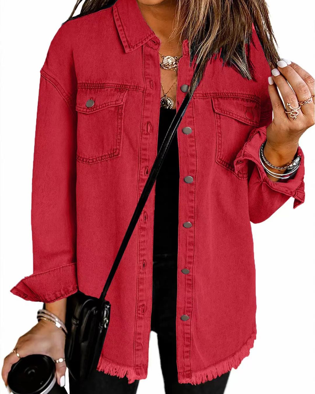 Vyla™ Washed Denim Raw Hem Shirt Jacket