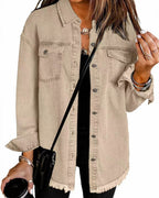 Vyla™ Washed Denim Raw Hem Shirt Jacket