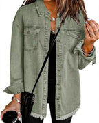 Vyla™ Washed Denim Raw Hem Shirt Jacket