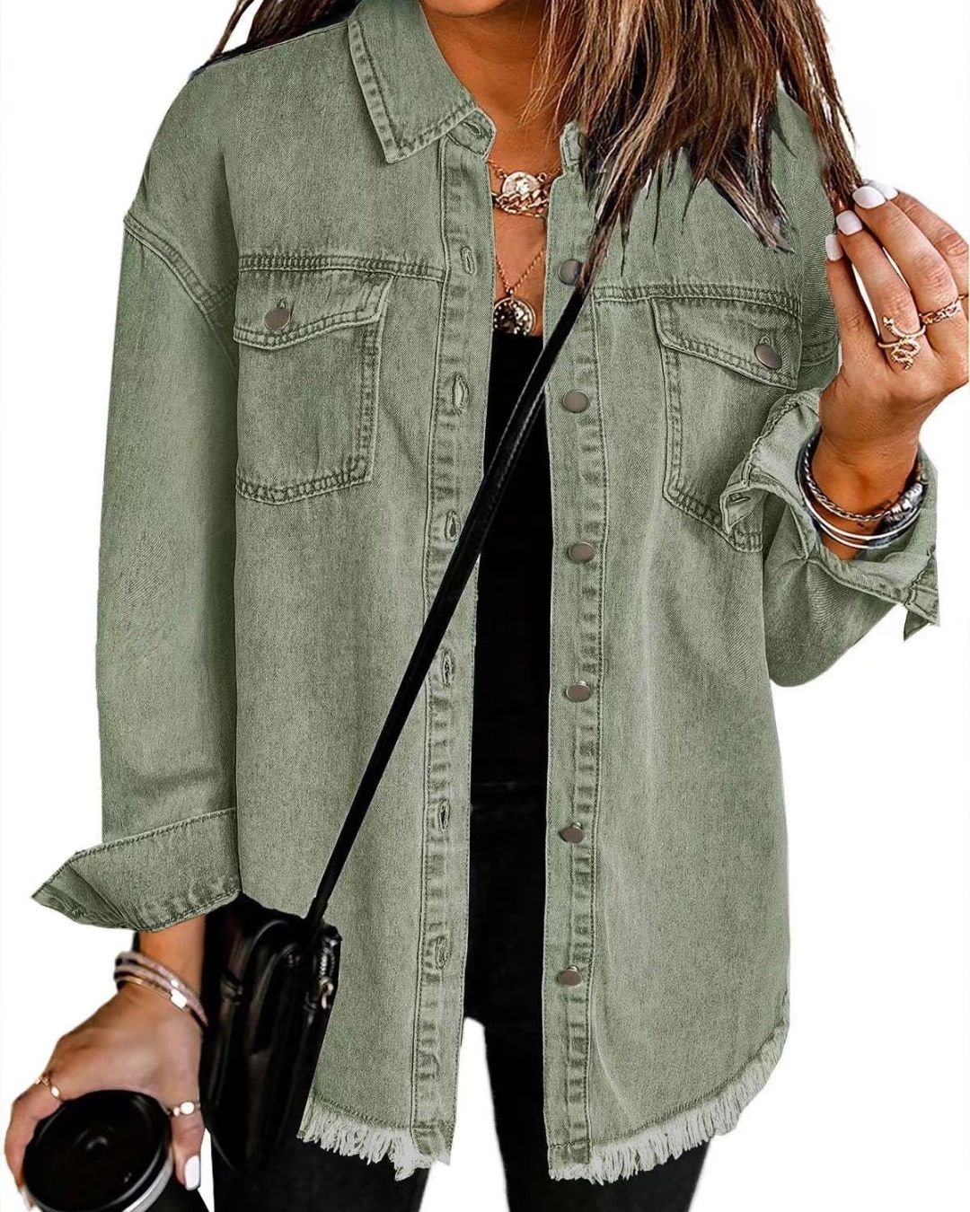 Vyla™ Washed Denim Raw Hem Shirt Jacket
