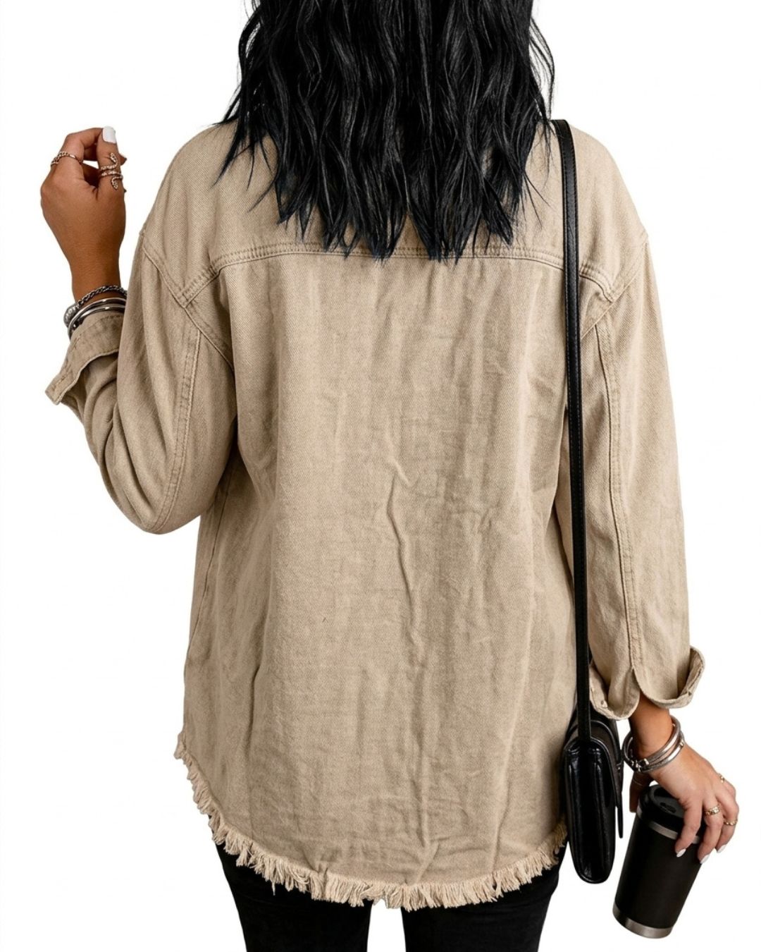 Vyla™ Washed Denim Raw Hem Shirt Jacket