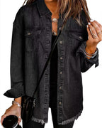 Vyla™ Washed Denim Raw Hem Shirt Jacket