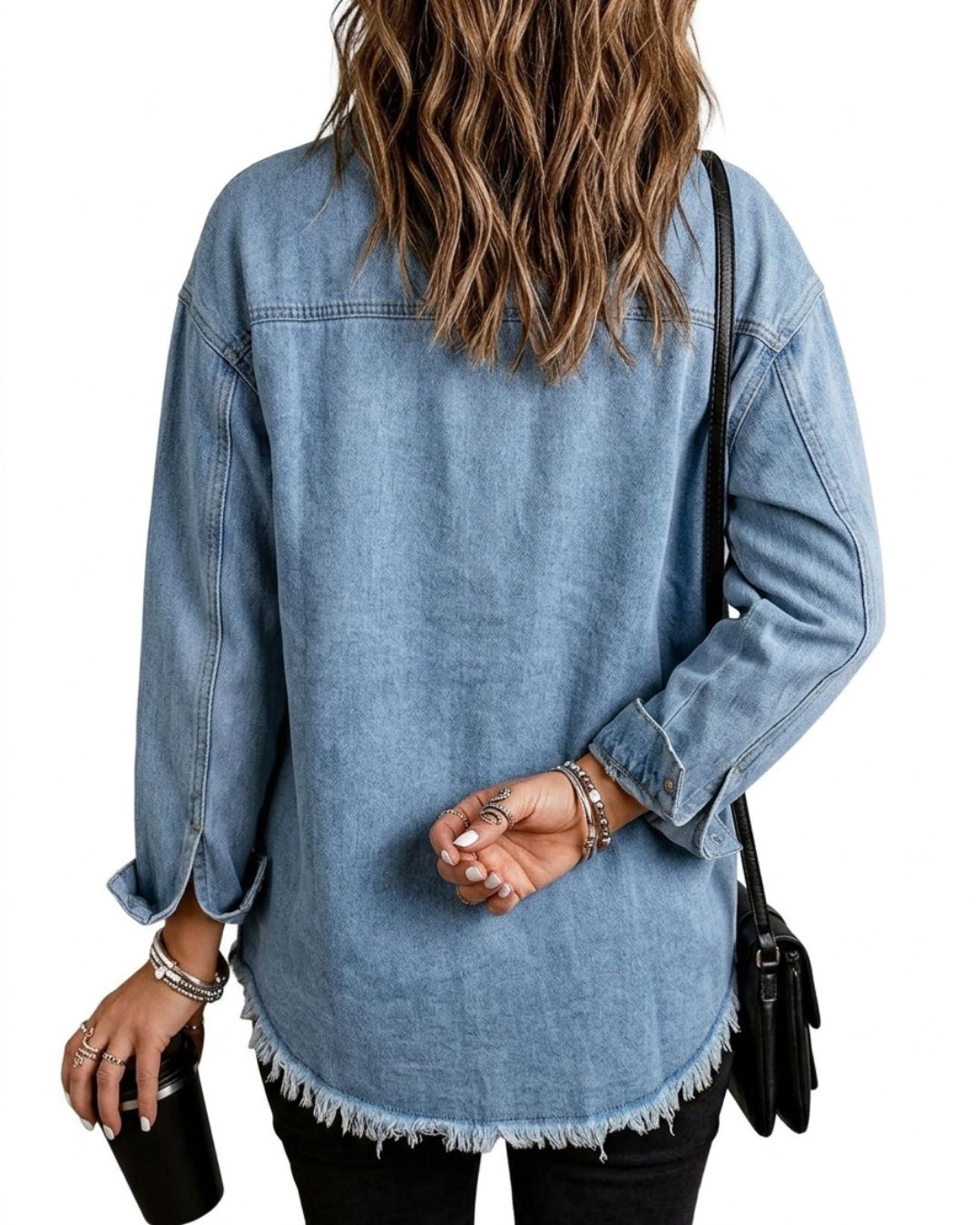 Vyla™ Washed Denim Raw Hem Shirt Jacket