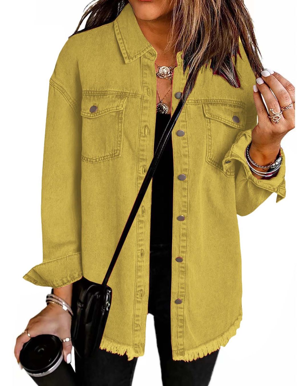 Vyla™ Washed Denim Raw Hem Shirt Jacket
