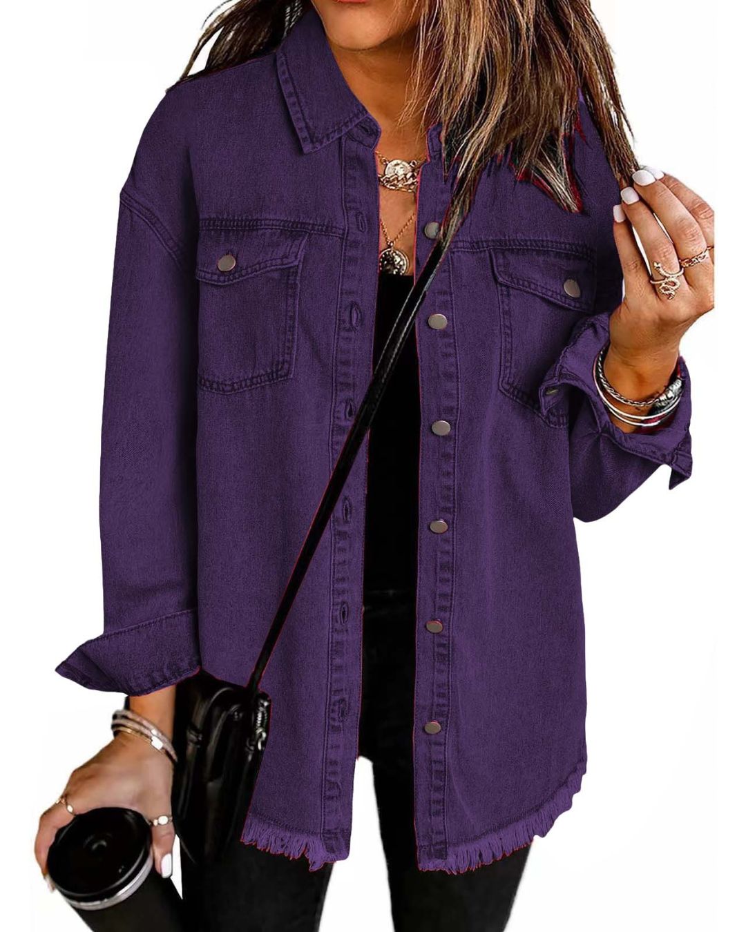 Vyla™ Washed Denim Raw Hem Shirt Jacket