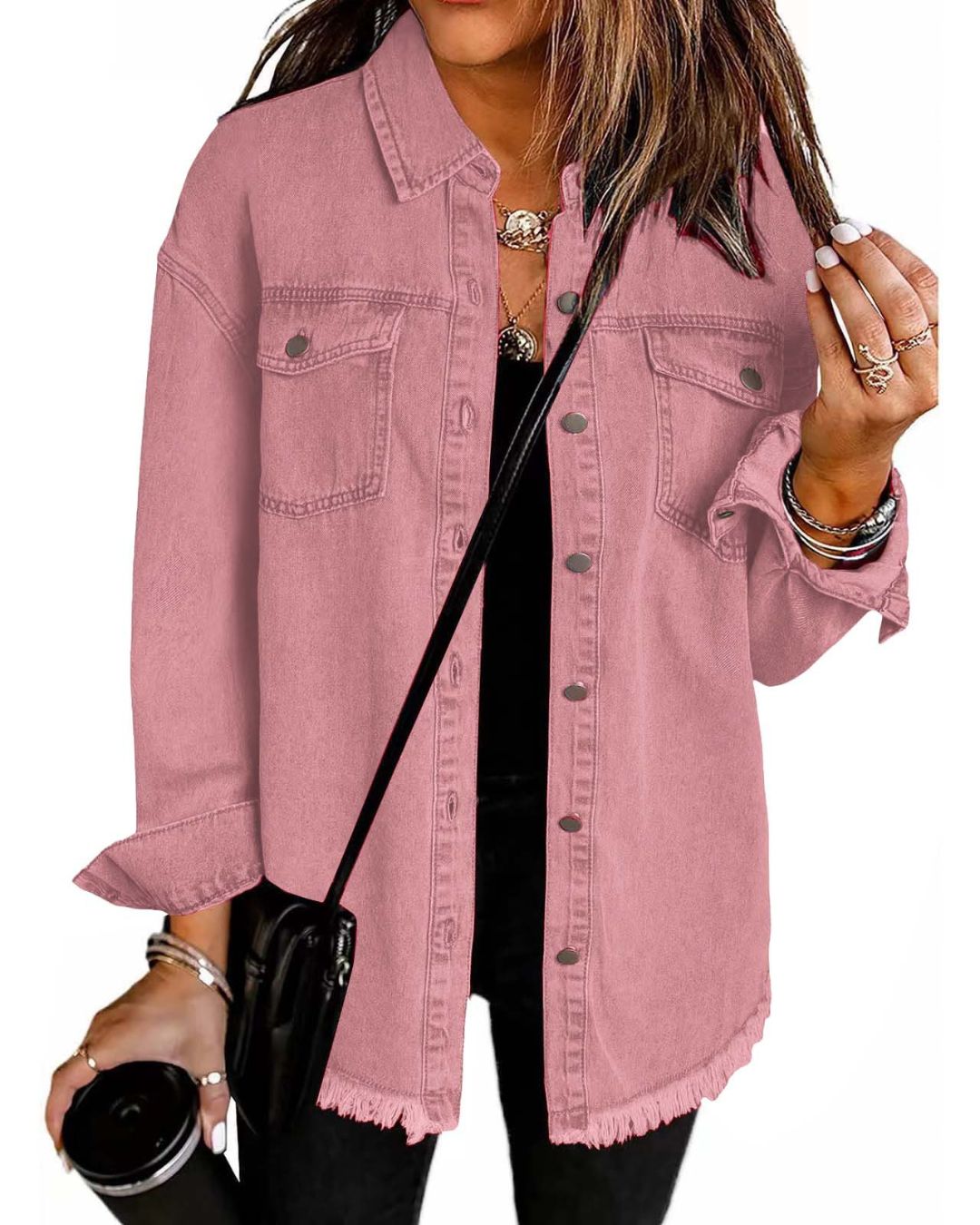 Vyla™ Washed Denim Raw Hem Shirt Jacket