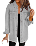 Vyla™ Washed Denim Raw Hem Shirt Jacket