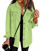 Vyla™ Washed Denim Raw Hem Shirt Jacket